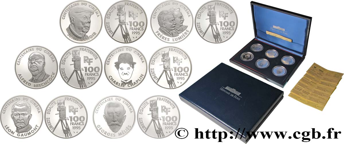 Coffret de six pièces de 100 francs Belle Épreuve - Centenaire du Cinéma 1995 Paris F5.  FDC 