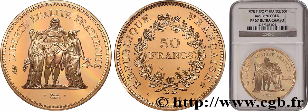 Piéfort or de 50 francs Hercule 1978  GEM.223 P2 FDC67 NGC