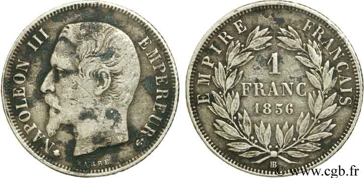 1 franc Napoléon III, tête nue  1856 Strasbourg F.214/7 TB25 