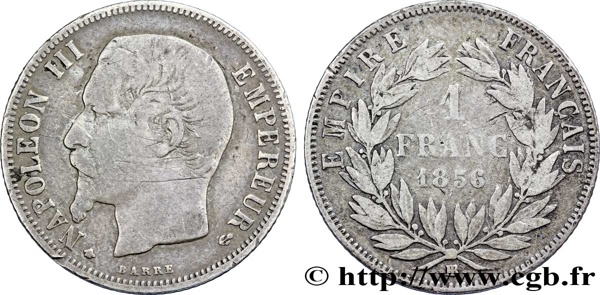 1 franc Napoléon III, tête nue  1856 Strasbourg F.214/7 TB20 