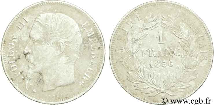 1 franc Napoléon III, tête nue  1856 Strasbourg F.214/7 F12 