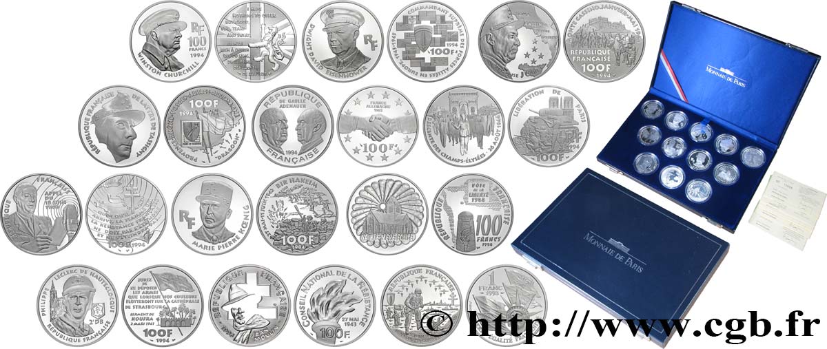 Coffret Belle Épreuve Argent des douze monnaies de la collection “La Liberté retrouvée” n.d.  F5.1627 à 1638  FDC 
