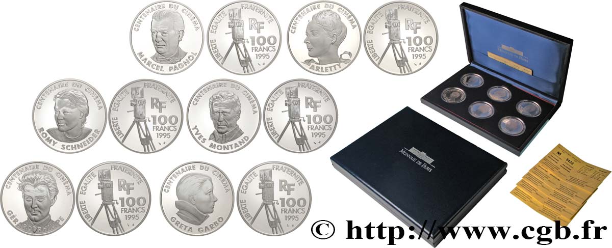 Coffret six pièces de 100 francs Belle Épreuve  - Centenaire du Cinéma 1995 Paris F5.  FDC 