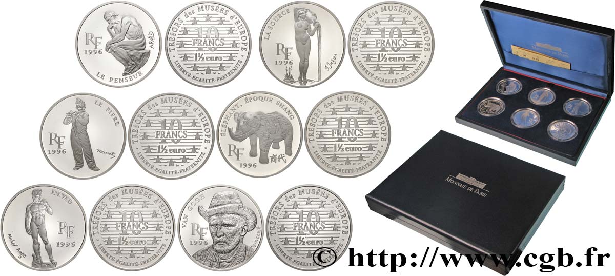 Coffret des 6 pièces en Belle Épreuve 1½ Euro / 10 francs - Trésors des Musées d’Europe n.d. Paris F5.1900 à 1905 1 FDC 