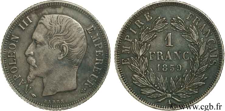 1 franc Napoléon III, tête nue 1859 Paris F.214/12 TTB48 