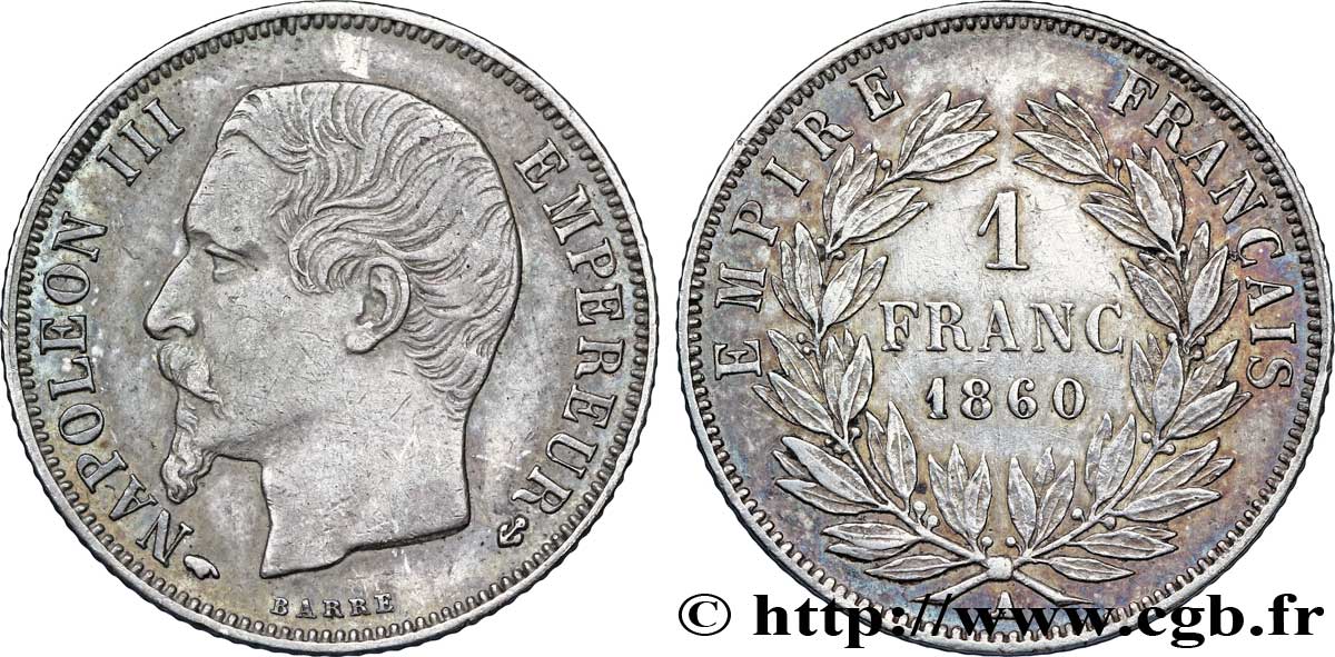 1 franc Napoléon III, tête nue 1860 Paris F.214/14 SS48 