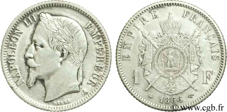 1 franc Napoléon III, tête laurée 1866 Paris F.215/3 SS48 