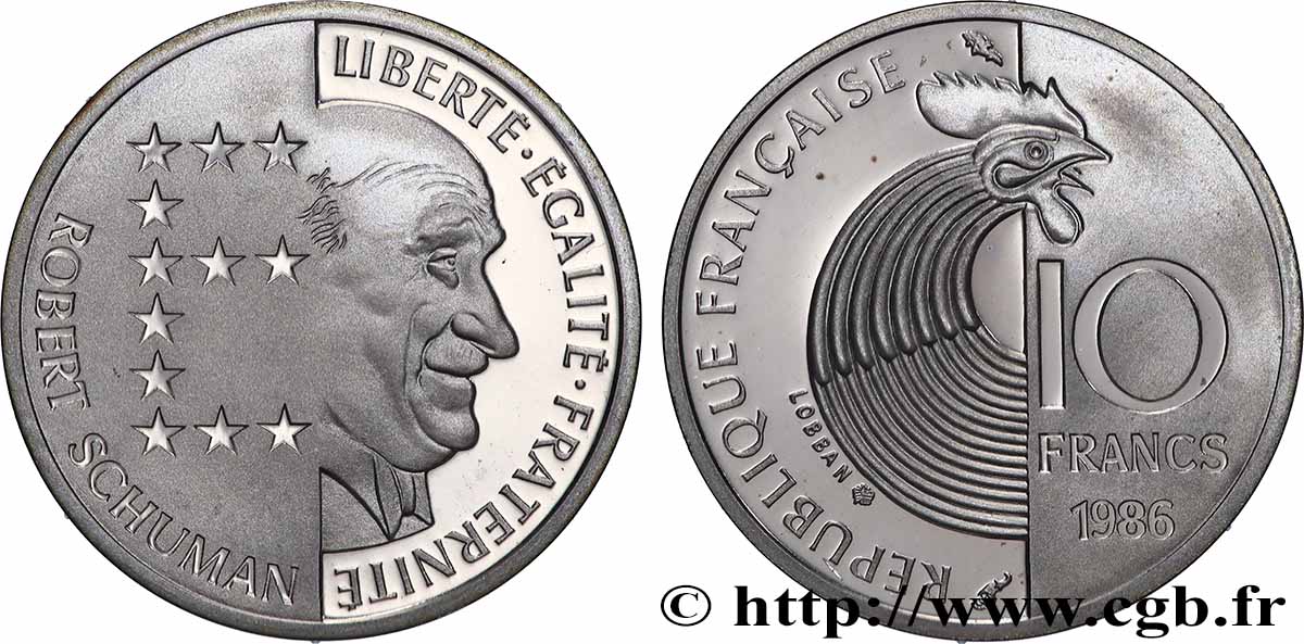 Belle Épreuve argent 10 francs Schuman 1986  F5.1303 2 MS 