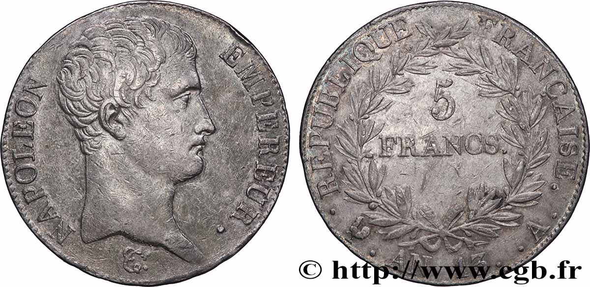 5 francs Napoléon Empereur, Calendrier révolutionnaire 1805 Paris F.303/2 AU 