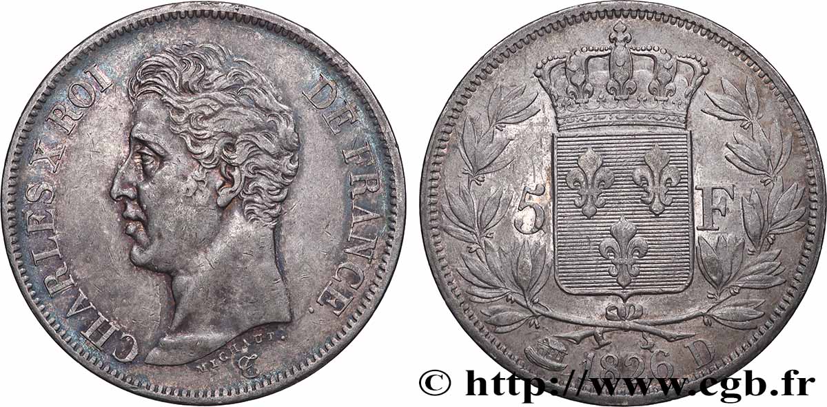 5 francs Charles X, 1er type 1826 Lyon F.310/18 XF48 