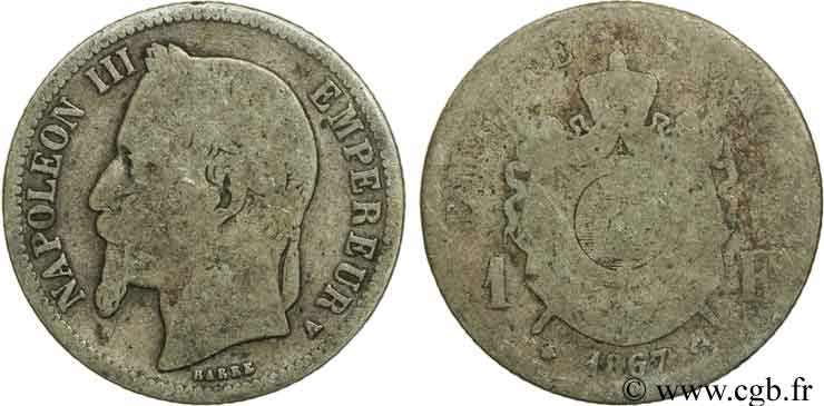 1 franc Napoléon III, tête laurée 1867 Paris F.215/6 B6 