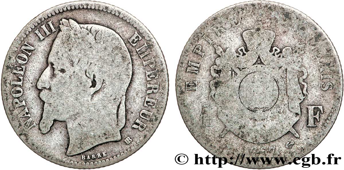 1 franc Napoléon III, tête laurée 1867 Strasbourg F.215/7 B6 