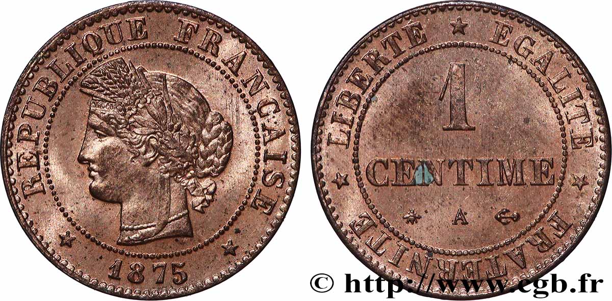 1 centime Cérès 1875 Paris F.104/4 MS63 