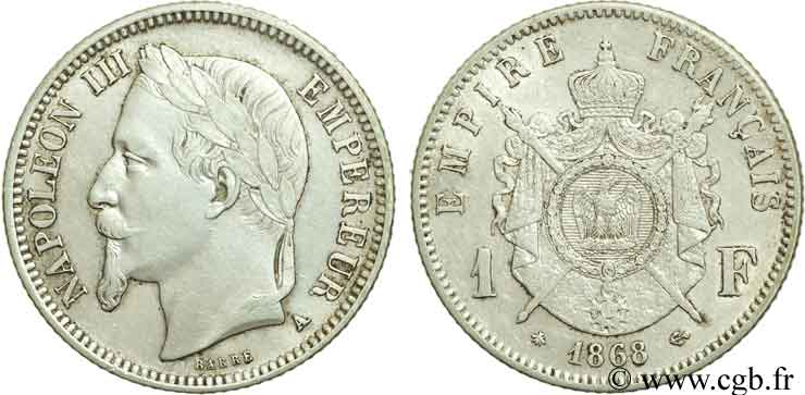 1 franc Napoléon III, tête laurée 1868 Paris F.215/10 XF48 