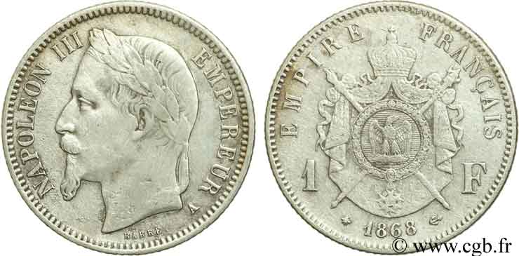 1 franc Napoléon III, tête laurée 1868 Paris F.215/10 VF35 