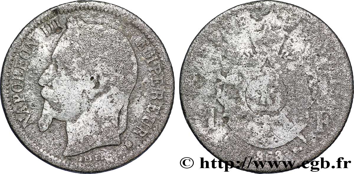Faux de 1 franc Napoléon III, tête laurée 1868 Paris F.215/10 var. S15 