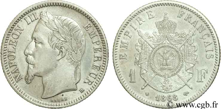 1 franc Napoléon III, tête laurée 1868 Strasbourg F.215/11 BB48 