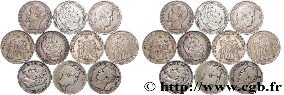 Lot de dix écus de 5 francs n.d.  F.-/ TB 