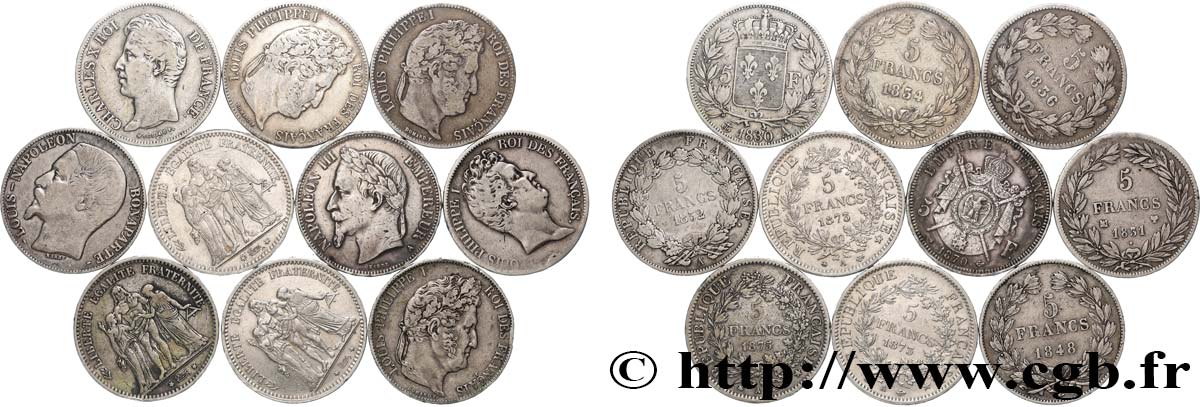 Lot de dix écus de 5 francs n.d.  F.-/ VF 