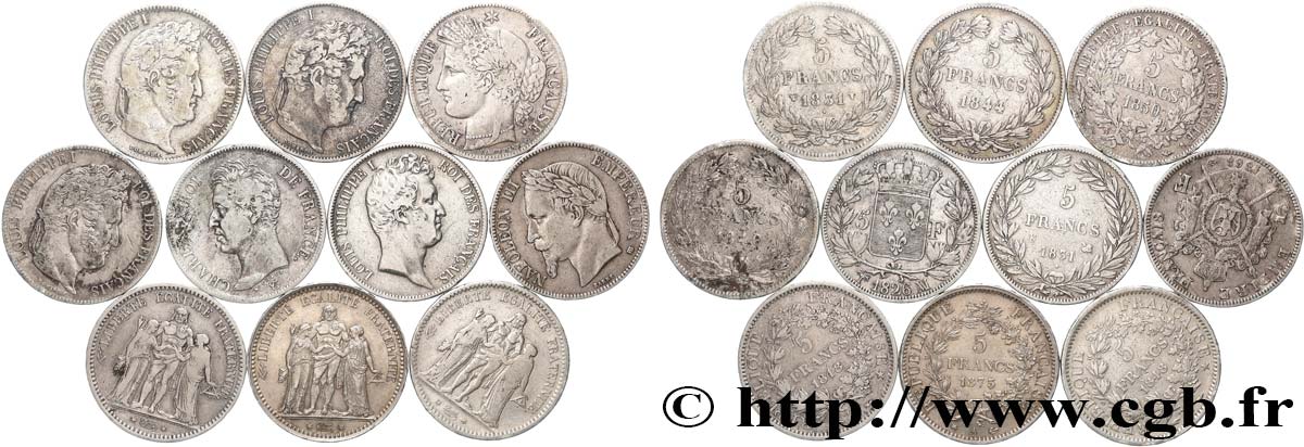 Lot de dix écus de 5 francs n.d.  F.-/ S 