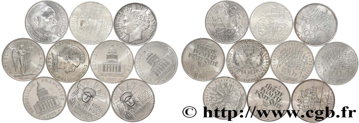 Lot de 10 pièces de 100 francs commémoratives - - F.-/ MBC 