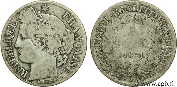 1 franc Cérès, Troisième République 1871 Paris F.216/2 B6 
