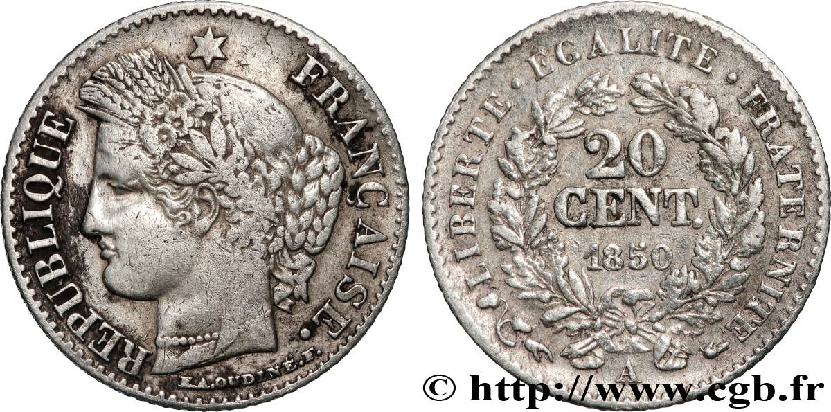 20 centimes Cérès, IIe République 1850 Paris F.146/2 VF 