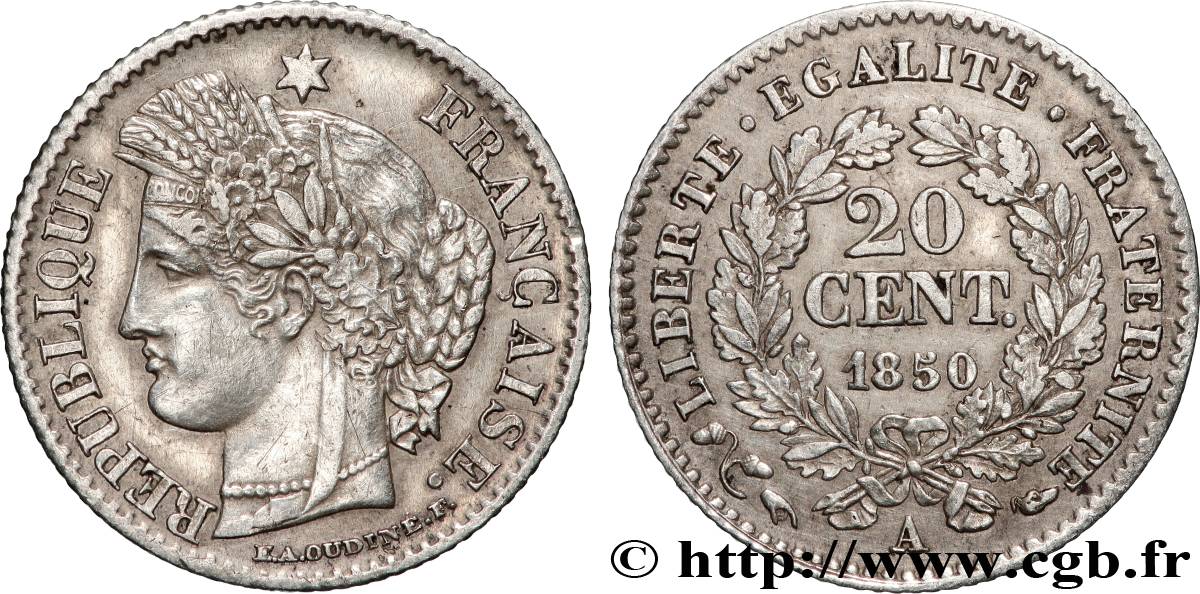 20 centimes Cérès, IIe République 1850 Paris F.146/3 TTB 