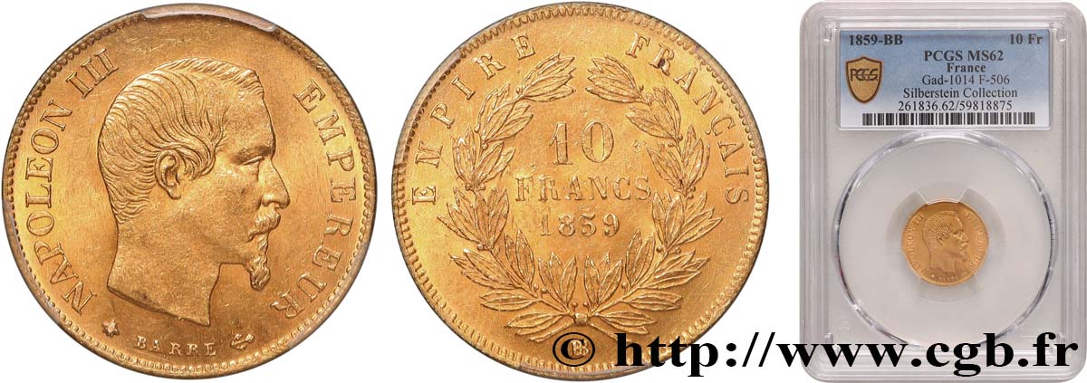 10 francs or Napoléon III, tête nue 1859 Strasbourg F.506/8 SUP62 PCGS
