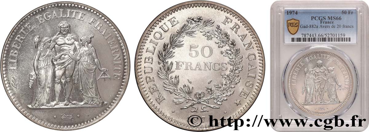 50 francs Hercule, avers de la 20 francs 1974  F.426/1 FDC66 PCGS