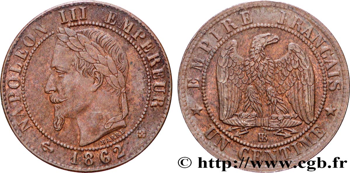 Un centime Napoléon III, tête laurée 1862 Strasbourg F.103/5 AU 