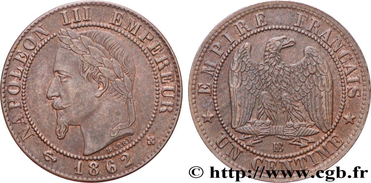 Un centime Napoléon III, tête laurée 1862 Strasbourg F.103/5 AU 
