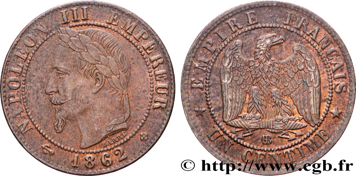 Un centime Napoléon III, tête laurée 1862 Strasbourg F.103/5 AU 