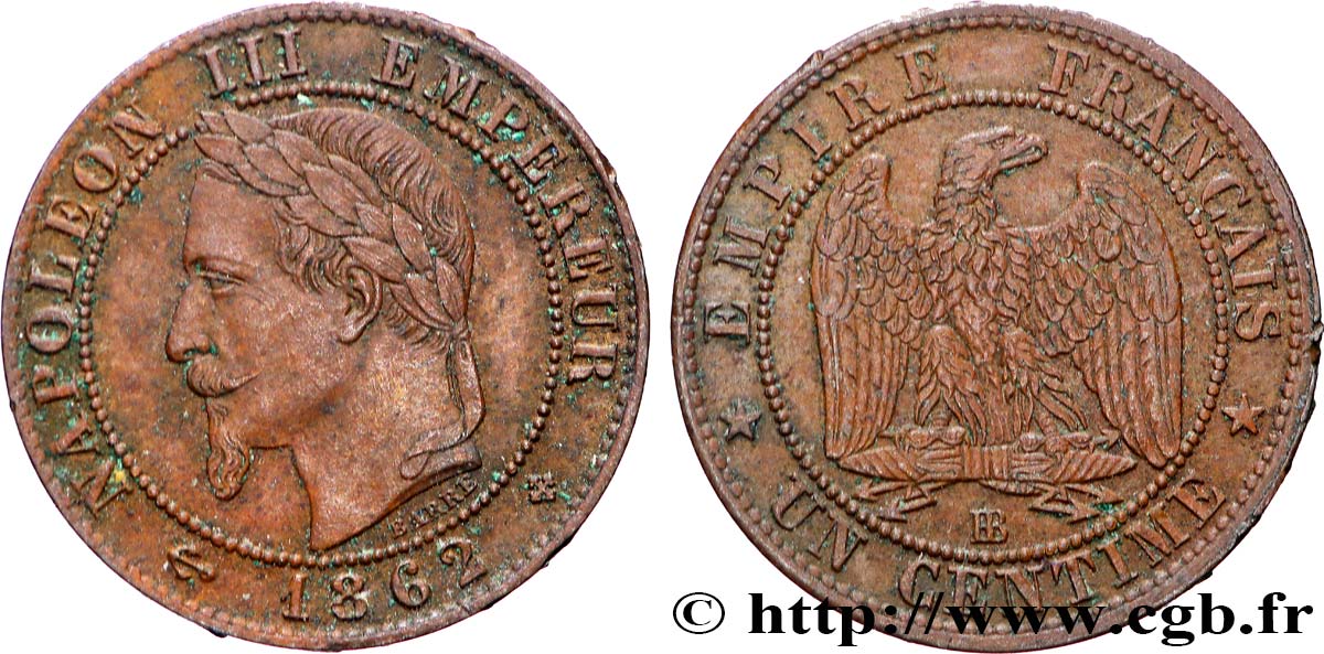 Un centime Napoléon III, tête laurée 1862 Strasbourg F.103/5 AU 
