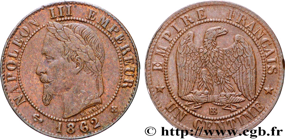 Un centime Napoléon III, tête laurée 1862 Strasbourg F.103/5 fVZ 
