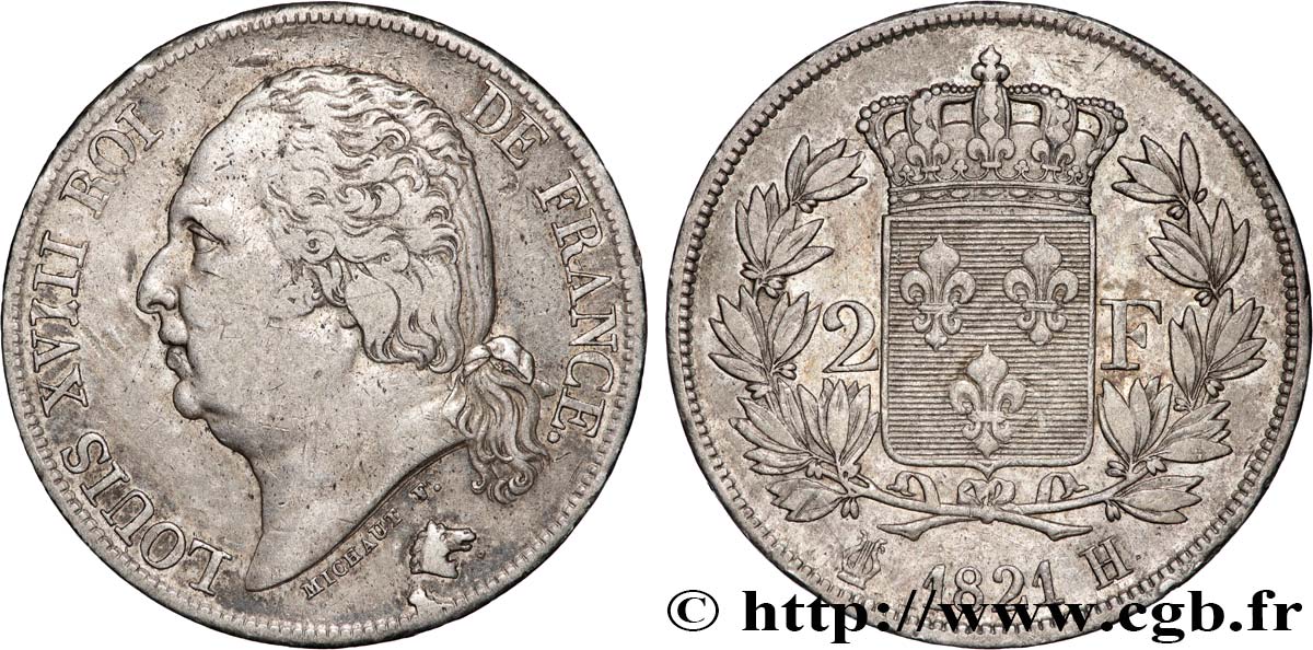 2 francs Louis XVIII 1821 La Rochelle F.257/33 VF 
