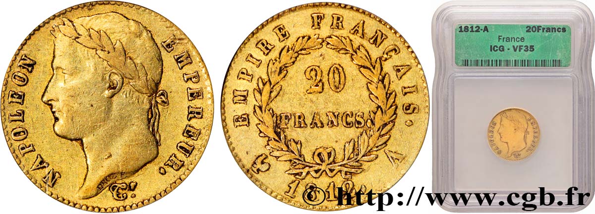 20 francs or Napoléon, tête laurée, Empire français 1812 Paris F.516/22 TB35 autre