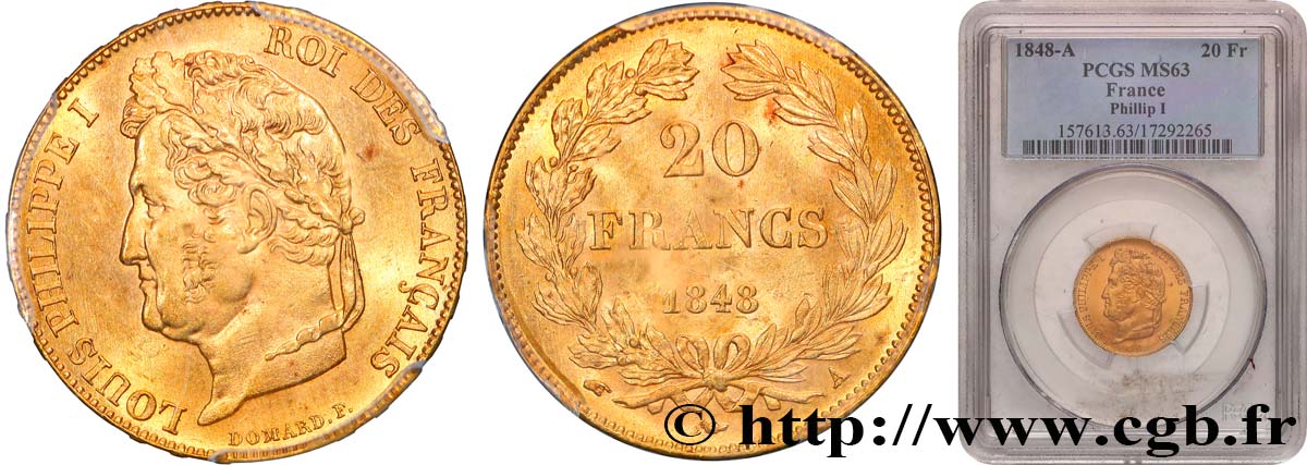 20 francs or Louis-Philippe, Domard 1848 Paris F.527/38 SPL63 PCGS