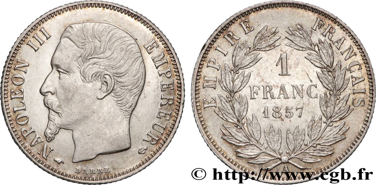 1 franc Napoléon III, tête nue 1857 Paris F.214/10 SUP+ 