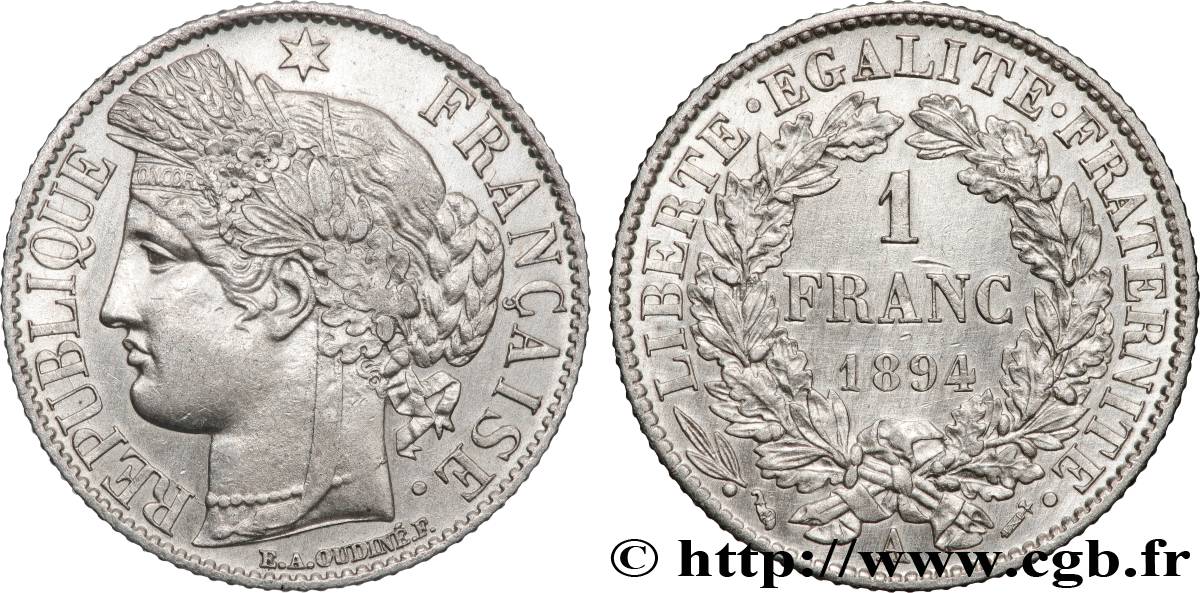 1 franc Cérès, Troisième République 1894 Paris F.216/12 AU 