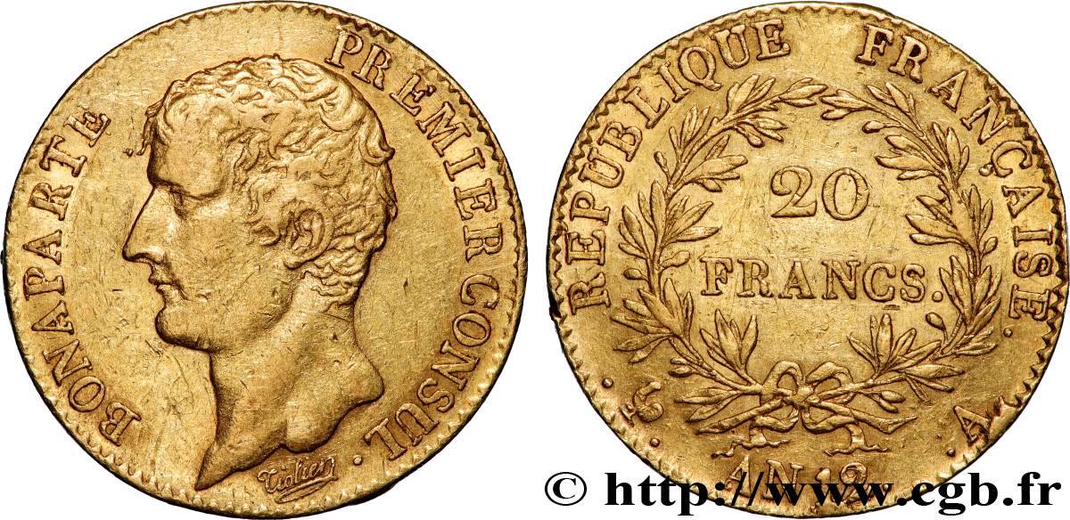 20 francs or Bonaparte Premier Consul 1804 Paris F.510/2 TTB 