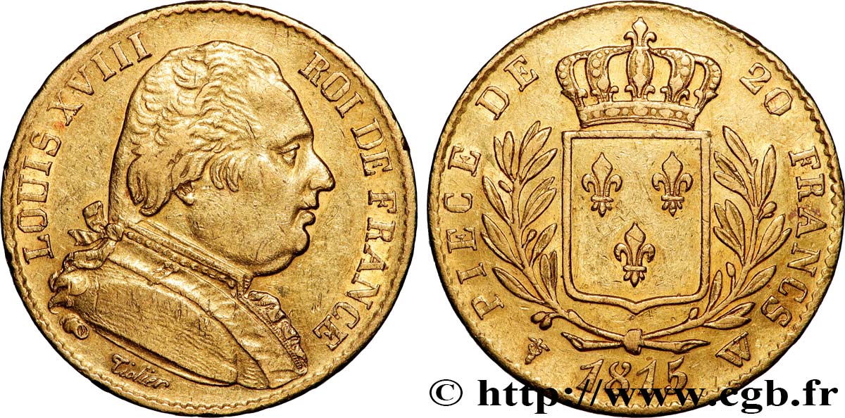 20 francs or Louis XVIII, buste habillé 1815 Lille F.517/18 XF 