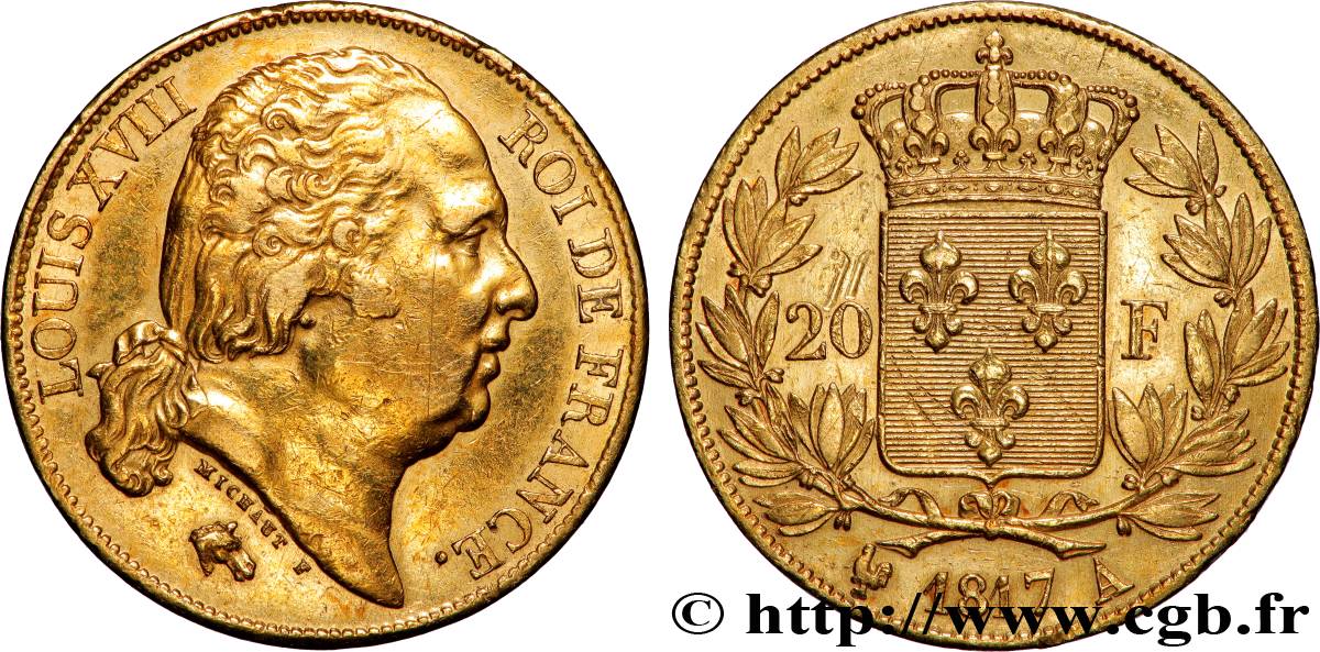 20 francs or Louis XVIII, tête nue 1817 Paris F.519/5 XF 