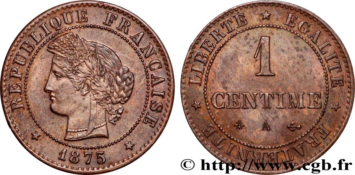 1 centime Cérès 1875 Paris F.104/4 MS 