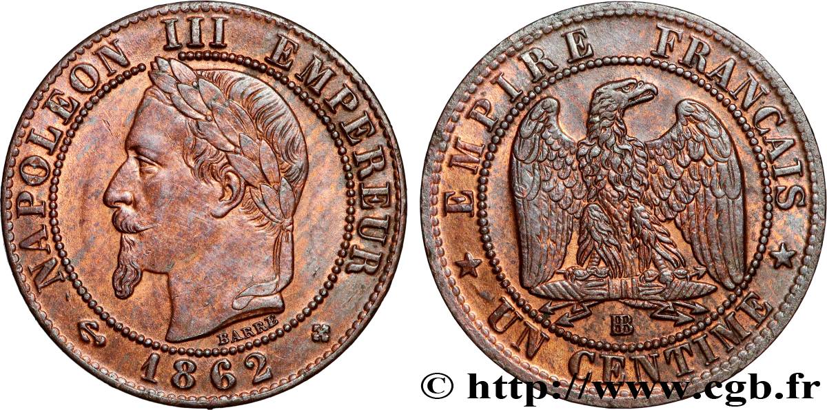 Un centime Napoléon III, tête laurée 1862 Strasbourg F.103/5 fVZ 