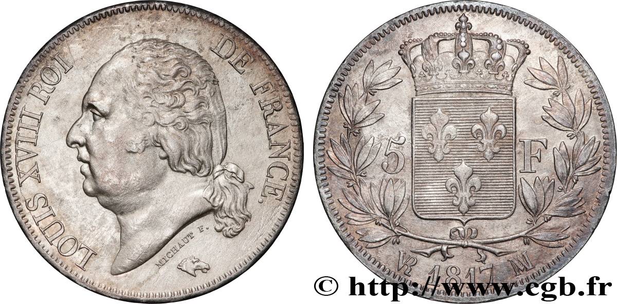 5 francs Louis XVIII tête nue 1817 Marseille F.309/24 XF 