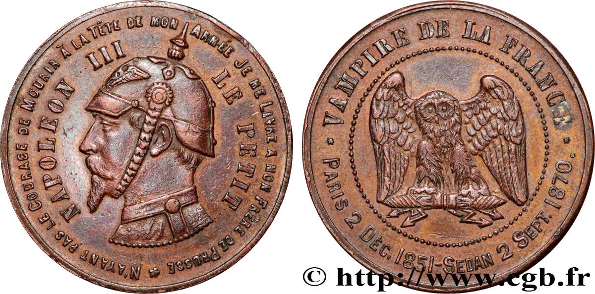 Médaille satirique Cu 32, type C “Chouette monétaire” 1870 s.l. Schw.C5b  TTB+ 