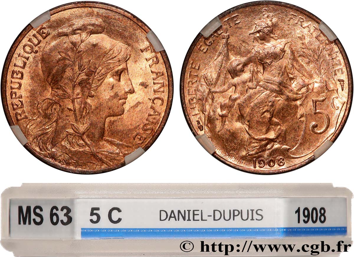 5 centimes Daniel-Dupuis 1908  F.119/19 SPL63 GENI