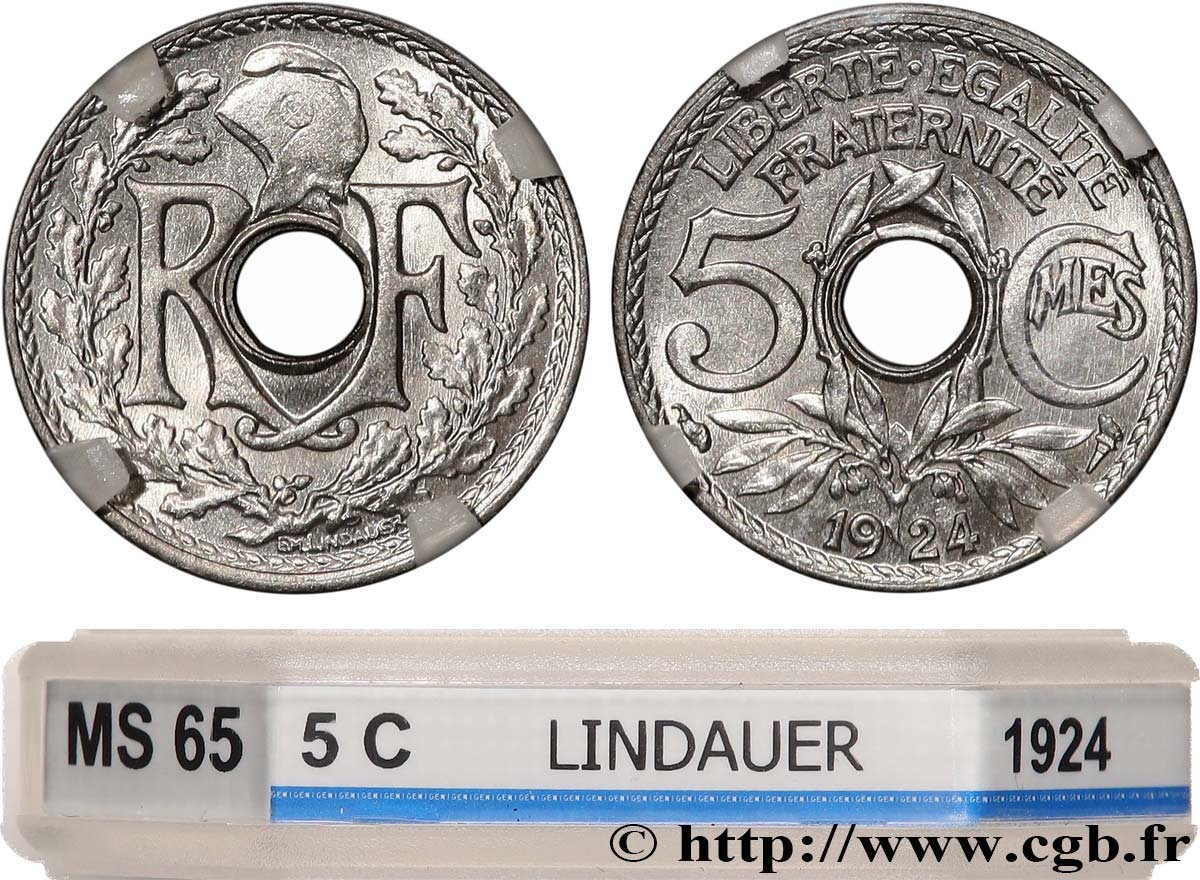 5 centimes Lindauer, petit module 1924 Paris F.122/8 FDC65 GENI