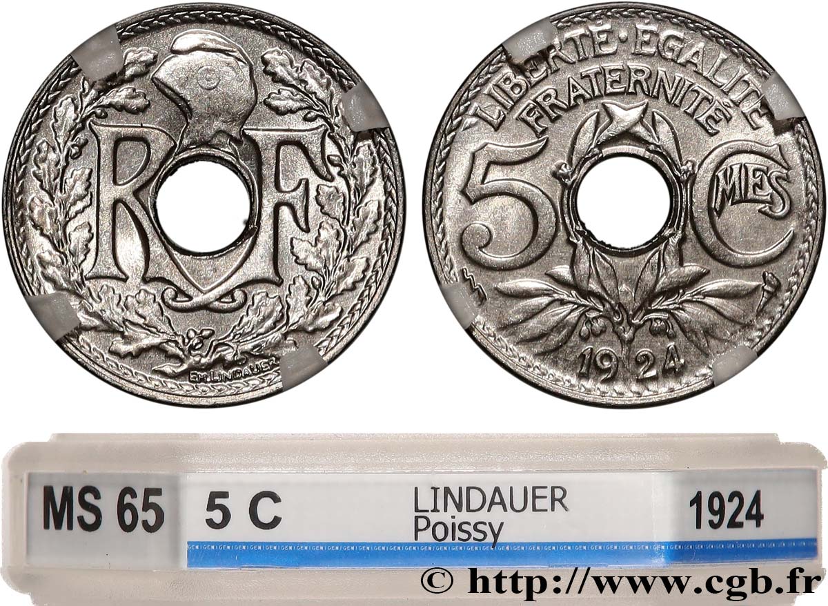 5 centimes Lindauer, petit module 1924 Poissy F.122/9 FDC65 GENI